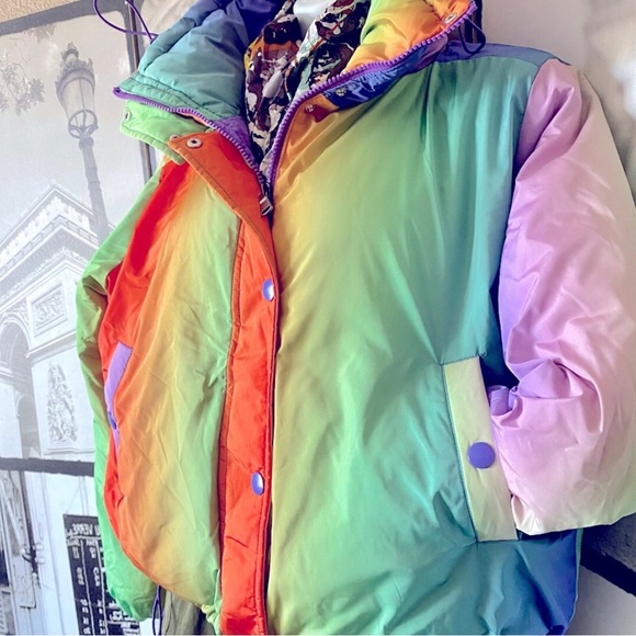 NWT URBAN OUTFITTERS - BDG | Trendy Rainbow Tie-Die Look Jacket Coat Sz XS - Picture 1 of 14